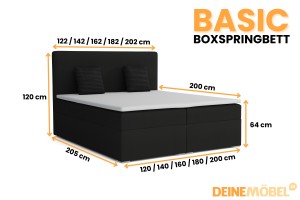 BASIC 140x200 Velour Kronos 7 Schwarz Boxspringbett mit Bettkasten Deine Möbel