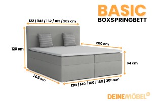 BASIC 160x200 Velour Paros 5 Hellgrau Boxspringbett mit Bettkasten Deine Möbel