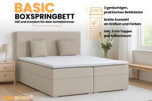BASIC 160x200 Velour Paros 2 Beige Boxspringbett mit Bettkasten Deine Möbel