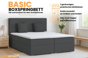 BASIC 200x200 Velour Paros 6 Dunkelgrau Boxspringbett mit Bettkasten Deine Möbel