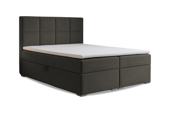 Modernes Boxspringbett Caro in Anthrazit mit gestepptem Kopfteil und inkludiertem Kaltschaum-Topper.