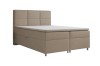Elegantes Boxspringbett in Taupe mit gestepptem Kopfteil auf weißem Grund.