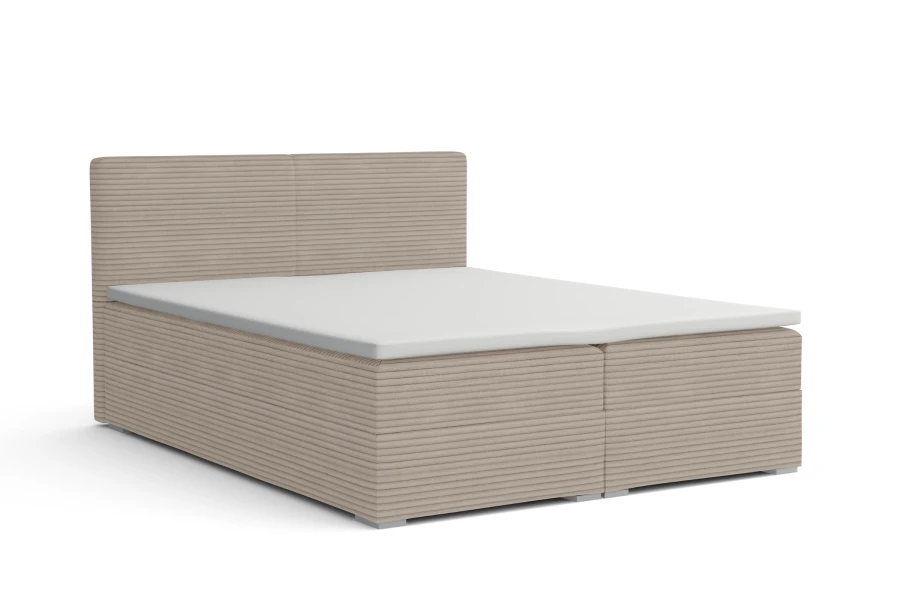 Beige Boxspringbett Lon III in Cord-Optik Poso 02 auf weißem Hintergrund.