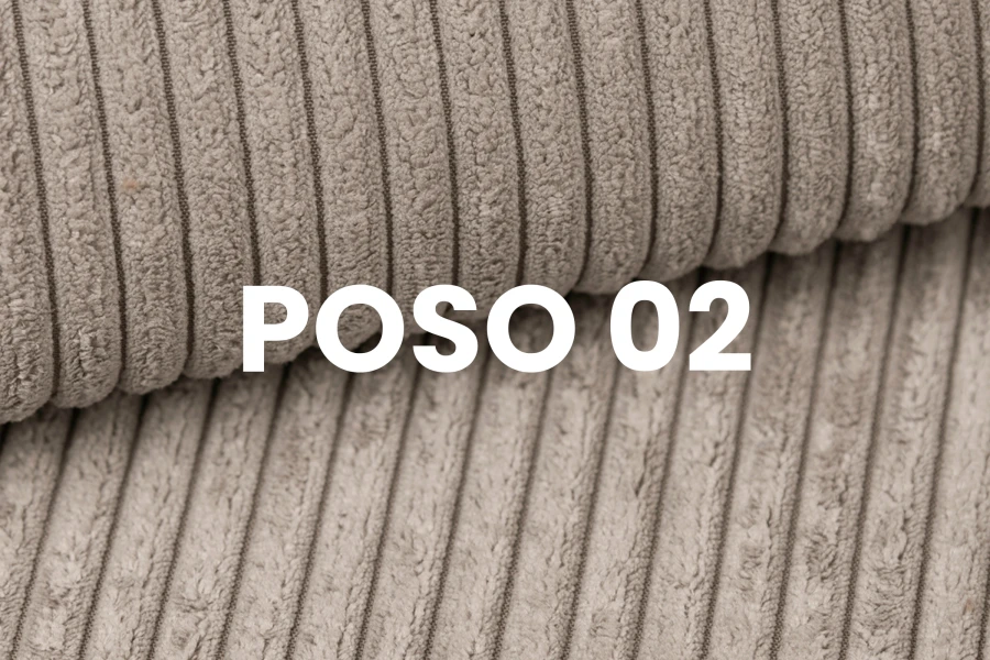 Nahaufnahme des beige Cord-Stoffs Poso 02 für Polstermöbel.