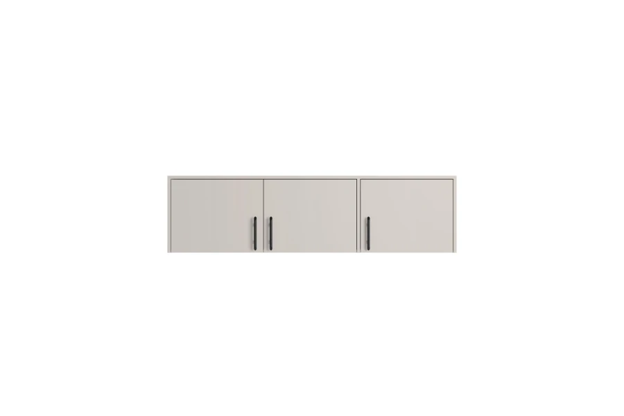 3-türiger Aufsatzschrank für Kleiderschrank in Cashmere-Optik mit schwarzen Griffen.
