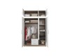 Dreitüriger Kleiderschrank mit Aufsatz und Schubladen im Detail.