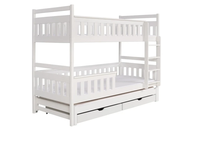 Weißes Etagenbett mit Ausziehbett und Schubladen für Kinderzimmer