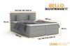 Maßübersicht für das graue Bello Boxspringbett mit Abmessungen für Kopfteil und Liegefläche.