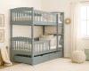 Grey wooden bunk bed with practical bed drawer in a modern children's room.