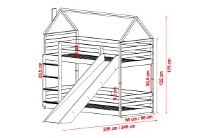 FUN Etagenbett 90x200 cm Hausbett Bodenbett für 2 Kinder mit Rutsche, Leiter und Lattenrost Deine Möbel