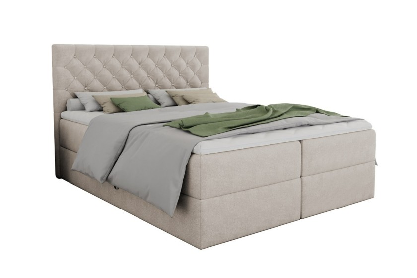 ARAMI 200x200 Velour Paros 2 Beige Boxspringbett mit Bettkasten Deine Möbel