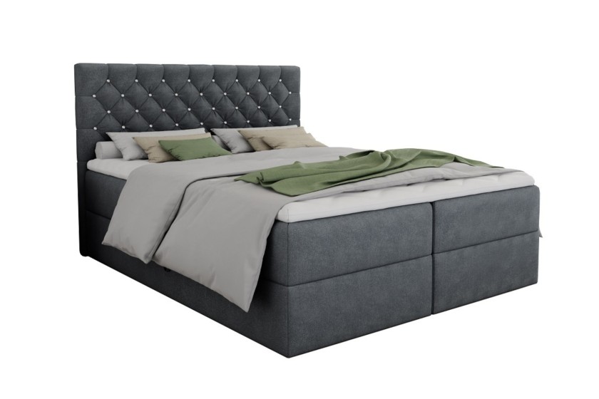 ARAMI 200x200 Velour Paros 6 Dunkelgrau Boxspringbett mit Bettkasten Deine Möbel