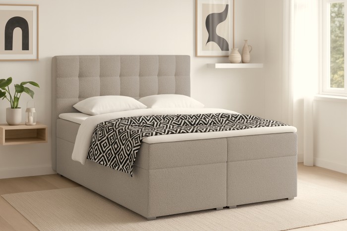 Elegantes Boxspringbett Abi in Grau für ein gemütliches Schlafzimmer-Ambiente.