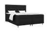 Schwarzes Boxspringbett mit gepolstertem Kopfteil und weißem Topper auf weißem Hintergrund.