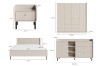Maßskizzen für Georgia Schlafzimmermöbel: Nachttisch, Bett, Schrank und Sideboard.