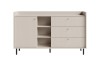 Modernes Sideboard in Beige mit Schubladen, Tür und offenen Fächern für das Schlafzimmer.