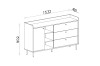 Maßskizze für das beige Sideboard mit Breiten-, Höhen- und Tiefenangaben.