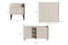 Möbelset Maße: Nachttisch, Kleiderschrank und Sideboard in hellem Design für das Schlafzimmer.