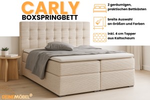 CARLY 140x200 Cord Poso 02 Beige Boxspringbett Boxspring Boxbett Komplettbett Polsterbett Cord-Samt Deine Möbel