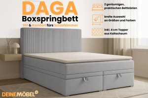 DAGA 140x200 Poso 55/Paros 5 Hellgrau Boxspringbett mit Bettkasten und einer durchgehenden Matratze H4 Deine Möbel