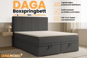 DAGA 160x200 Poso 34/Kronos 34 Anthrazit Boxspringbett mit Bettkasten und einer durchgehenden Matratze H4 Deine Möbel