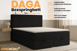 DAGA 180x200 Poso 135/Kronos 7 Schwarz Boxspringbett mit Bettkasten und einer durchgehenden Matratze H4 Deine Möbel