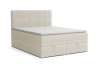 Beiges Boxspringbett Daga mit geripptem Kopfteil und praktischen Bettkästen auf weißem Hintergrund.