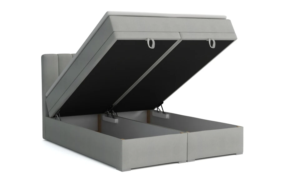 Boxspringbett David mit zwei geöffneten Bettkästen für Stauraum
