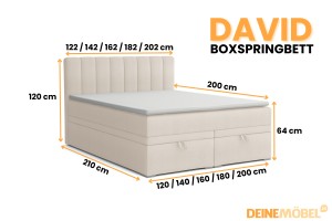 DAVID 200x200 Paros 1 Creme Boxspringbett mit Bettkasten und einer durchgehenden Matratze H4 Deine Möbel  
