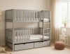 Modernes Kinderetagenbett in Grau mit Leiter und integrierten Schubladen im hellen Kinderzimmer.