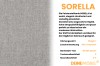 Grauer SORELLA Polsterstoff mit eleganter Textur und technischen Details zur Strapazierfähigkeit.