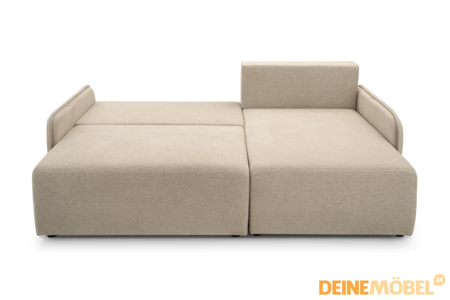 Modernes Schlafsofa in Beige, ausgeklappt als komfortables Gästebett