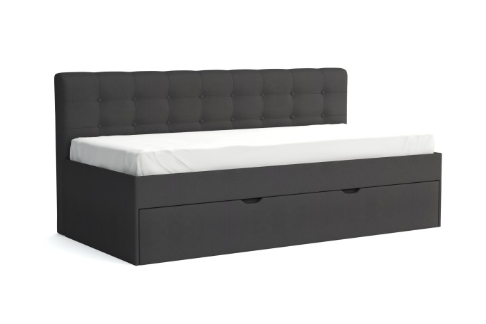 Rica Kindersofa in Anthrazit mit gepolstertem, gestepptem Kopfteil.