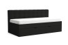 Elegantes schwarzes Polsterbett mit gestepptem Kopfteil und Bettkasten.