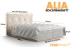 Abmessungen des Alia Boxspringbetts: Detailansicht mit Höhen- und Breitenangaben in Beige.