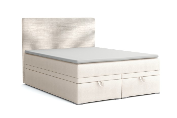 Funktionelles Boxspringbett mit integriertem Stauraum und Bettschubladen auf weißem Hintergrund.