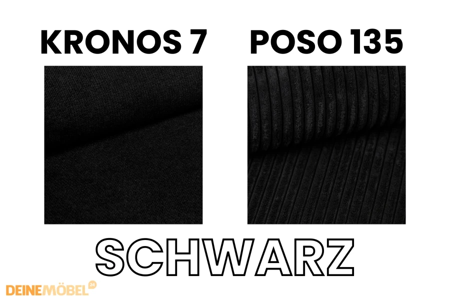 Stoffproben Kronos 7 und Poso 135 in Schwarz für Polsterung.