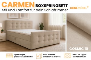 CARMEN 140x200 Stoff Cosmic 10 Beige Boxspringbett mit Bettkasten Deine Möbel