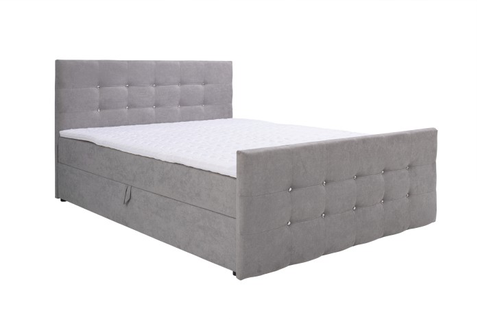 Elegantes graues Boxspringbett Carmen mit Knopfheftung und Stauraum
