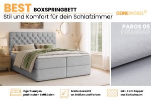 BEST 120x200 Paros 5 Hellgrau Boxspringbett mit Bettkasten Deine Möbel