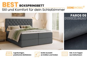 BEST 120x200 Paros 6 Dunkelgrau Boxspringbett mit Bettkasten Deine Möbel