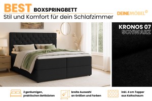 BEST 160x200 Kronos 7 Schwarz Boxspringbett mit Bettkasten Deine Möbel