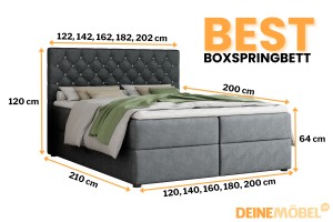 BEST 160x200 Paros 6 Dunkelgrau Boxspringbett mit Bettkasten Deine Möbel