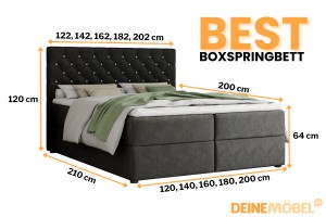 BEST 180x200 Kronos 7 Schwarz Boxspringbett mit Bettkasten Deine Möbel