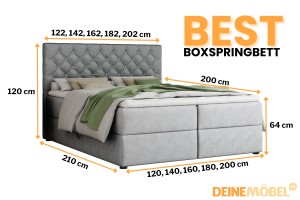 BEST 180x200 Paros 5 Hellgrau Boxspringbett mit Bettkasten Deine Möbel