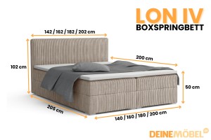 LON IV 200x200 Cord Poso 02 Beige Boxspringbett Komplettbett Polsterbett Cord-Samt Deine Möbel