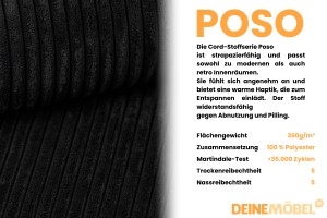 LON IV 180x200 Cord Poso 135 Schwarz Boxspringbett Komplettbett Polsterbett Cord-Samt Deine Möbel