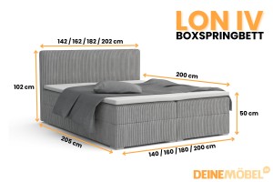 LON IV 160x200 Cord Poso 55 Hellgrau Boxspringbett Komplettbett Polsterbett Cord-Samt Deine Möbel