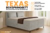 Texas Boxspringbett Infografik: Highlights wie Bettkästen, Farbauswahl und Kaltschaum-Topper.