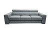 Graues 3-Sitzer Sofa mit verstellbaren Kopfstützen auf weißem Hintergrund.